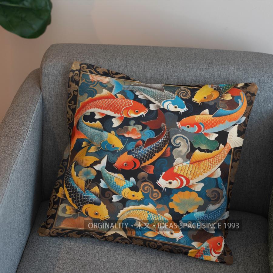 2D Colorful Koi Fish Pattern Decorative Pillow Cover Pattern Cushion Cover Suitable For Sofa Bedroom Car Pillow Cover
