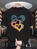 Unisex Crew Neck Tee Multicolor Hollow Heart Abstract Art Print Soft Cotton Loose Short Sleeve Summer Casual Male Streetwear Tops