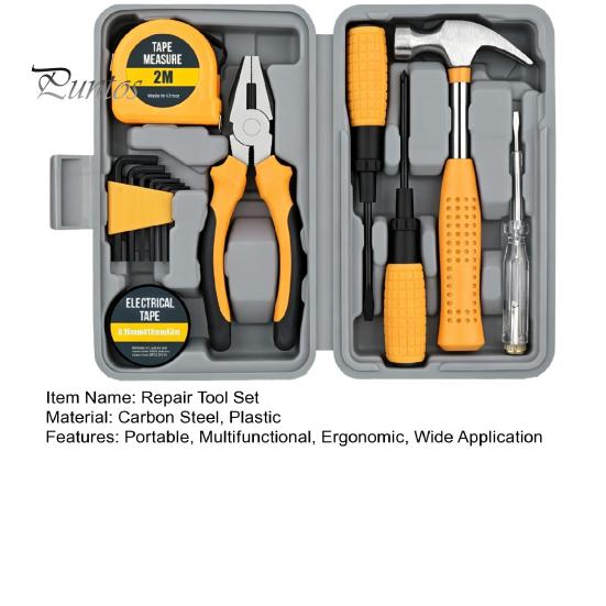Carbon Steel Hand Tools for DIY Projects 13Pcs Household Tool Set, Kit with Storage Case, Complete Assortment Portable Set Emergency Repairs