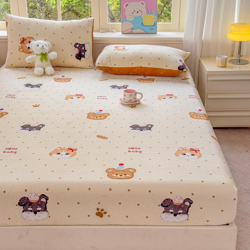 Winter Neuprodukt Milchsamt Spannbettlaken Einzelstück Bedrucktes Design Plus Samt Spannbettlaken Zuhause Schlafzimmer Rundum-Spannlaken Verrutschsicher