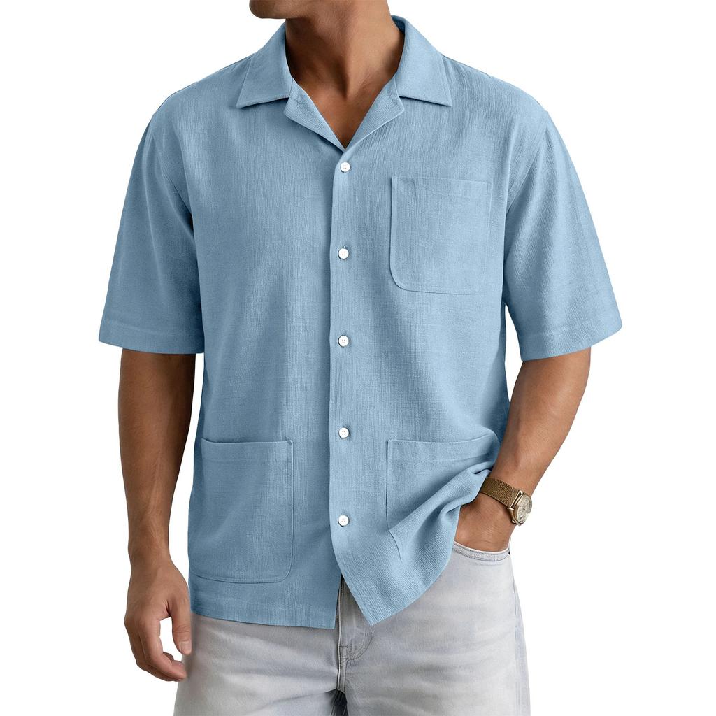 Herren Freizeit Hemd mit Tasche und Kragen, Kurzarm