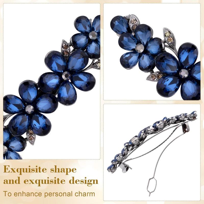 Elegant Rhinestone Blue Flower Hair Clip, Sparkling Crystal Design, Ideal for Wedding Bridal Hairstyles and Christmas Gifts.