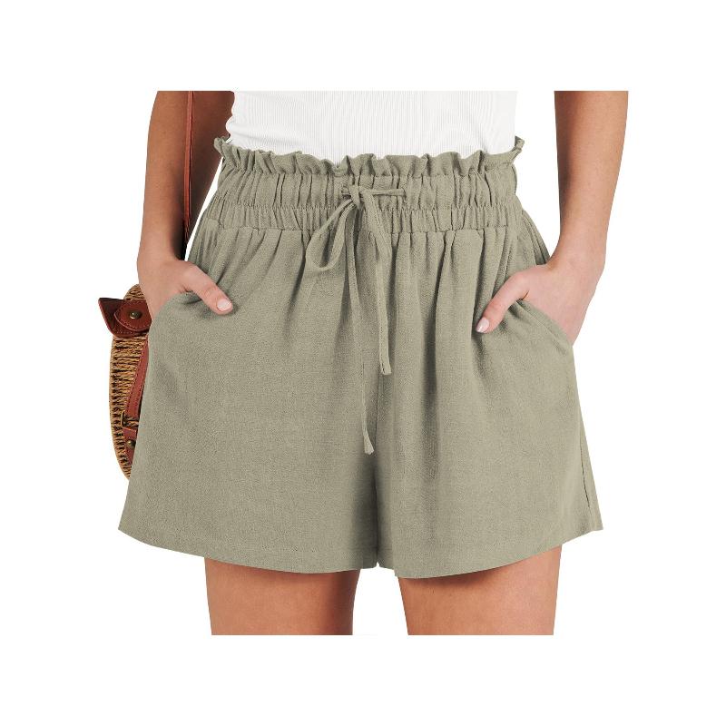 Women's Shorts Breathable Drawstring Elastic Waist Lightweight Solid Color Casual Business Style Fashion Linen Shorts