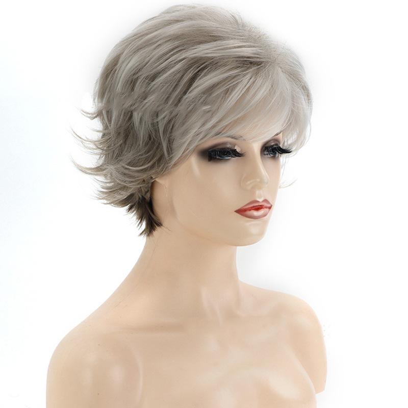 Synthetic Short Curly Wigs Lady Mixed Black Silver Grey Wigs With Bangs for Women Daily Cosplay Layered Hair Heat Resistant Fibre Wigs