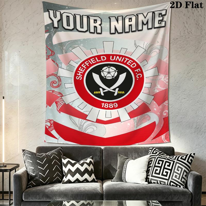 Custom Name Sheffield United FC Wall Tapestry Aesthetic Wall Hanging Printed Fabric Blanket Decorative Tapestries for Bedroom Living Room Home Decor