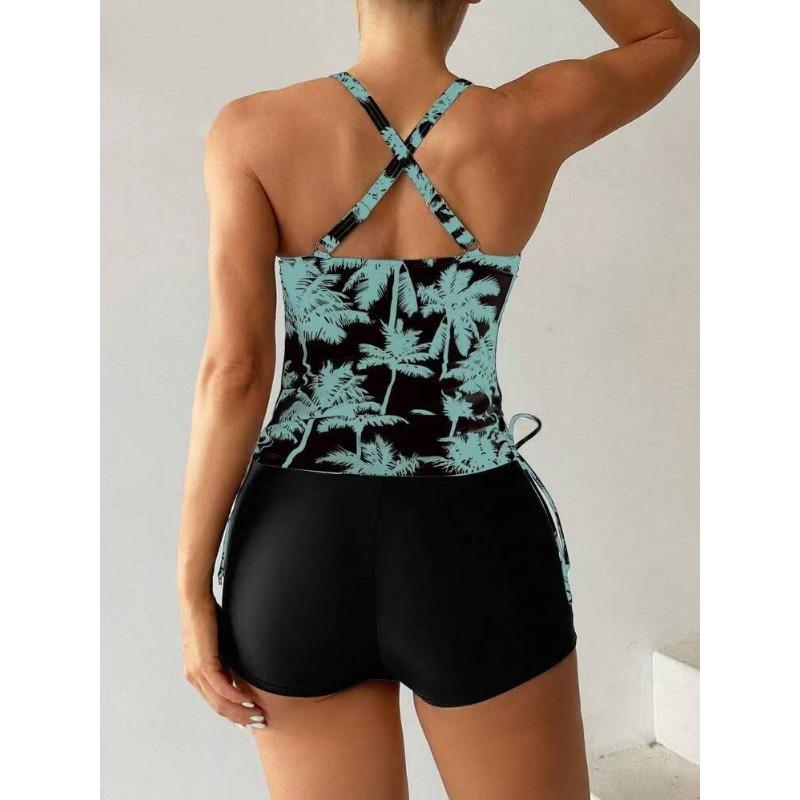 Neuer Bedruckter Hottie Enganliegender Riemenloser Kordelzug Bauchbedeckender Schlankmachender Geschlitzter Badeanzug für Damen