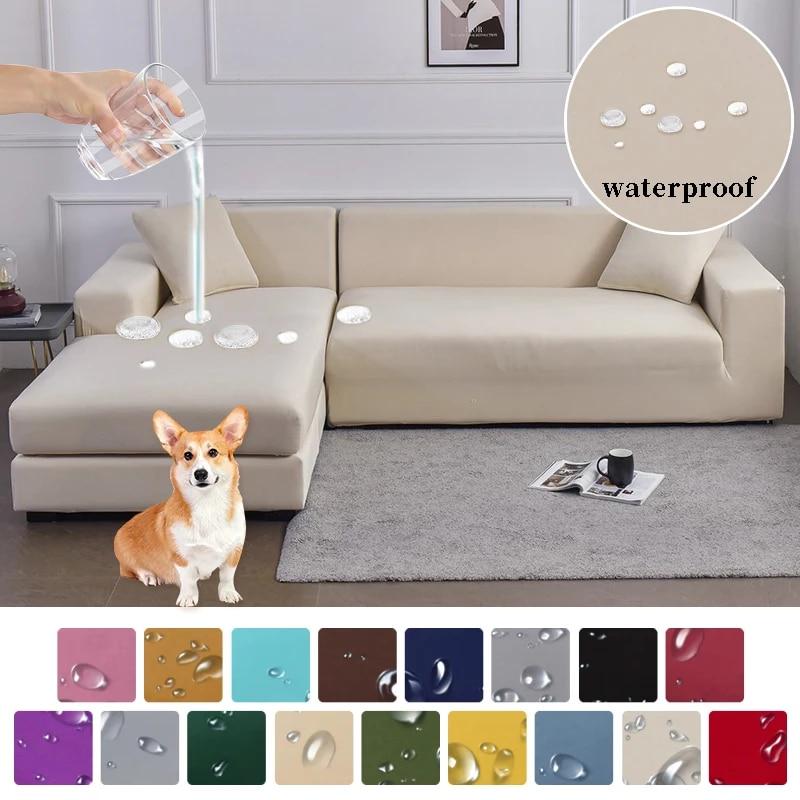 1/2/3/4 Waterproof Elastic Corner Sofa Covers Seats Solid Couch Cover Polyester L Shaped Sofa Slip Protector for Pets and Kids