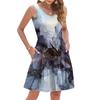 Women's Summer Fashion Casual V-neck Pleated Patchwork Color Block Patchwork Print Sleeveless Pocket Vest Dress