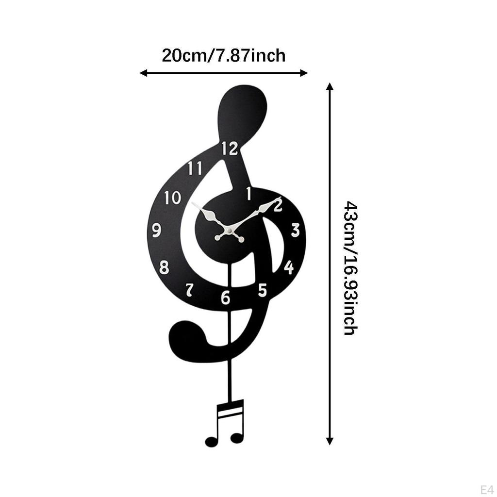 Music Note Wall Clock Art with Swinging Pendulum Compact Ornament Timepiece for Dining