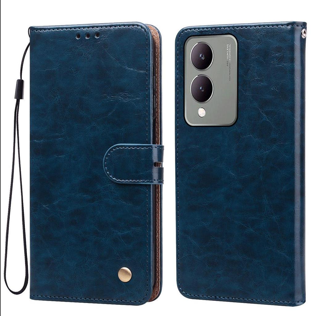 Vintage Crazy Horse Texture PU Leather Flip Wallet Phone Case for Vivo Y17s Card Holder Kickstand Shockproof Protective Cover