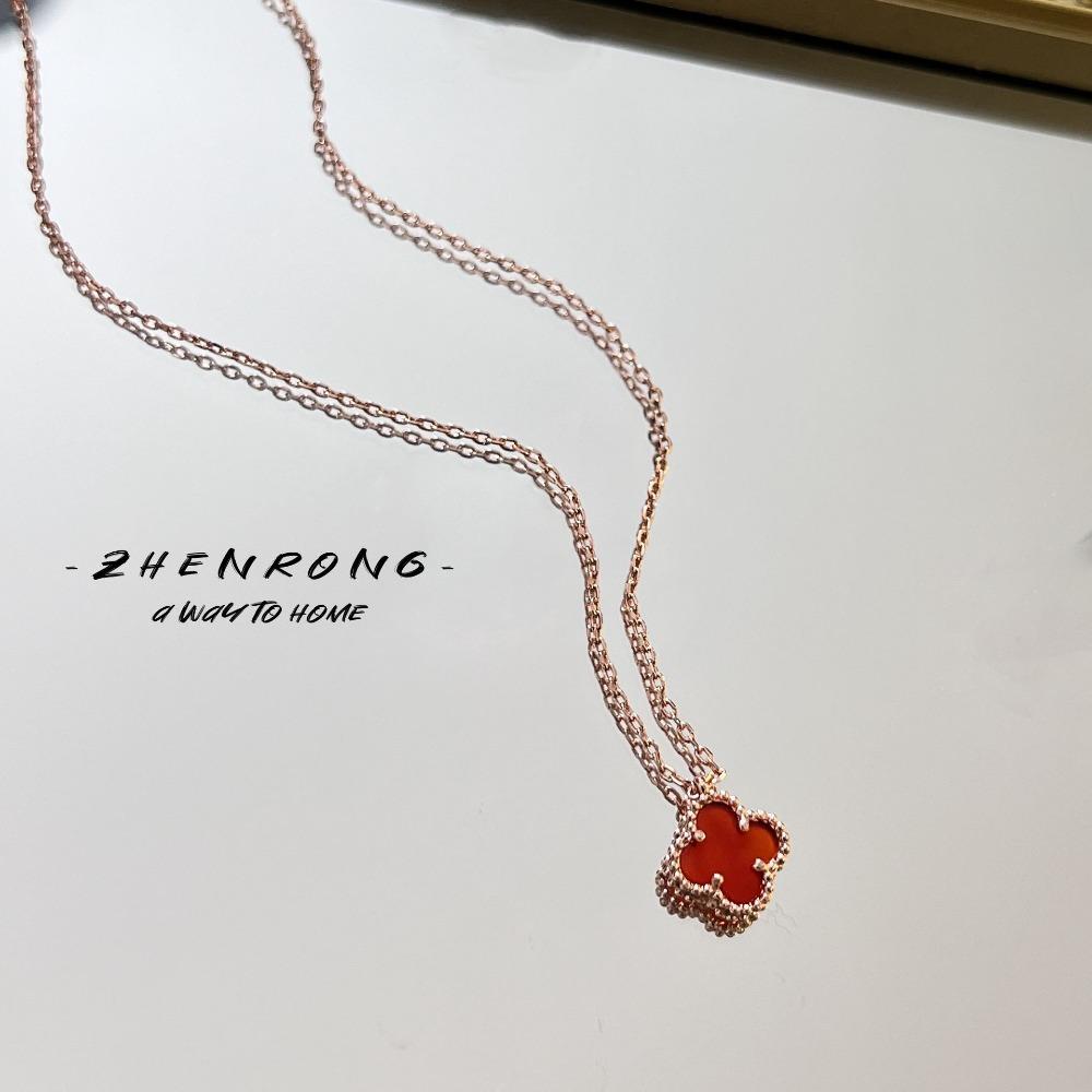 Women Jewelry Set Small Red Agate Necklace Pink Chalcedony Earrings Bracelet Light Luxury