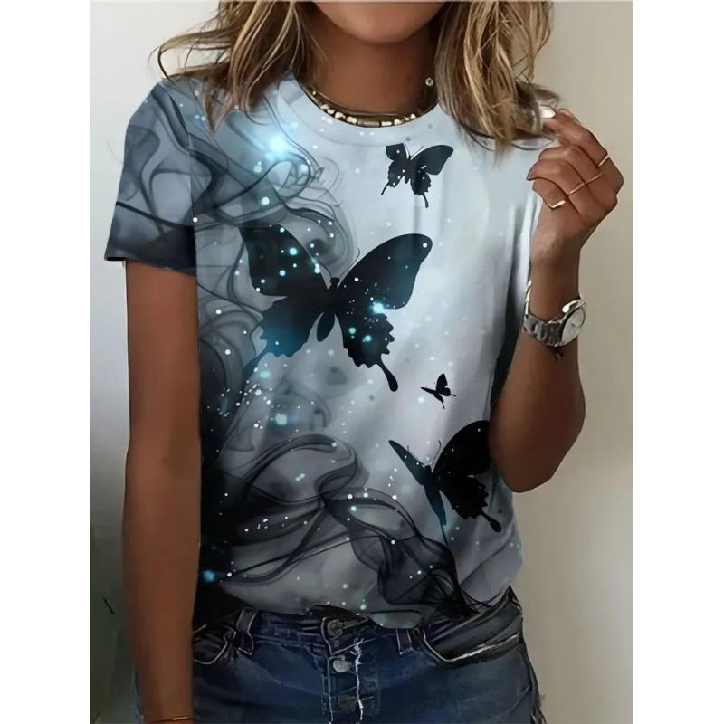 Modny Damski T-shirt Drukowany 3D Letni Oddychający Casual Wszechstronny