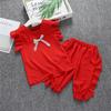 Summer Children Baby Girls Casual Fly Sleeve Bow Tops T-shirt+Short Pants Suits Costume Set