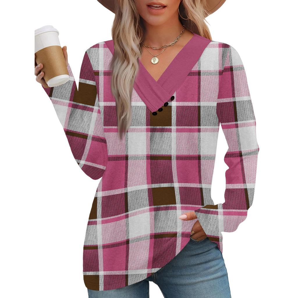 Women's Fashion Casual V-neck Ruched Long-sleeve Top