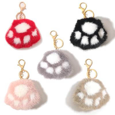 Duoling Mink Fur Kitten Paws Keychain: Cute Plush Handbag & Car Decoration, Small Gift