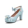 Fashion Spring Ankle Strap Women High Heels Mary Jane Pumps Party Wedding Cosplay White Pink Black Bow Princess Cosplay Lolita Shoes