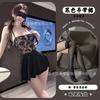 Night cat sexy hollow erotic underwear pure lace perspective tube top splicing suspender skirt uniform hot women's suit