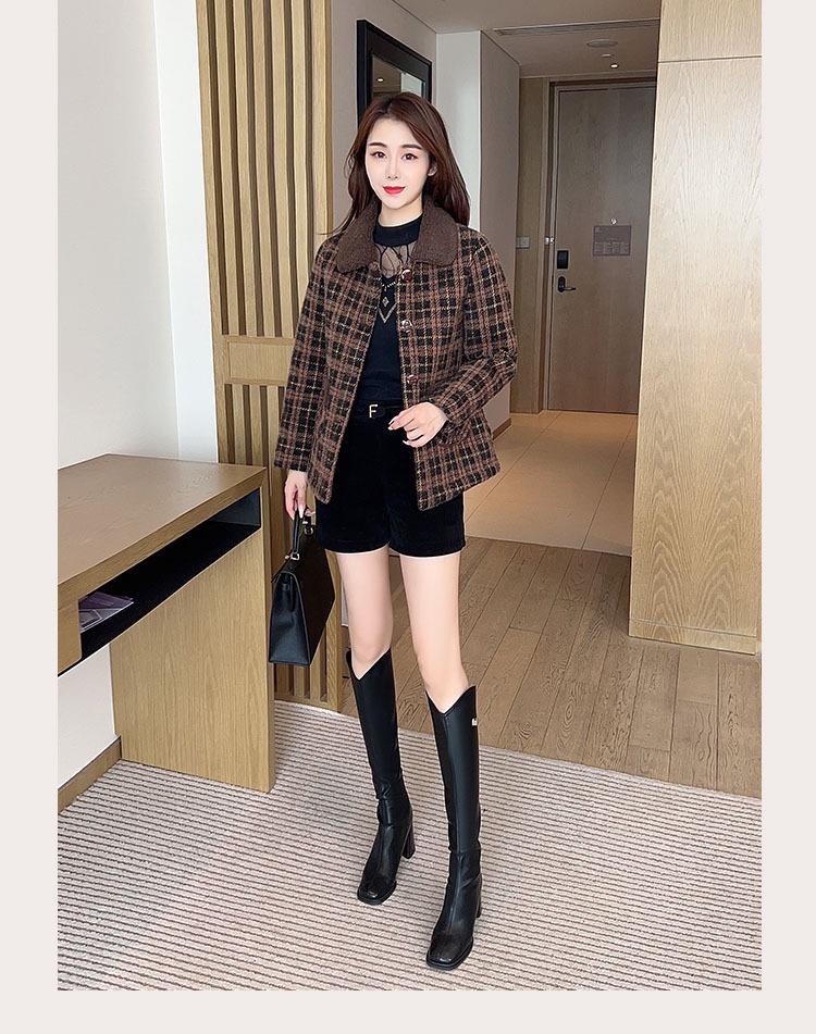 Plaid Square Neck Autumn/Winter Coat for Women