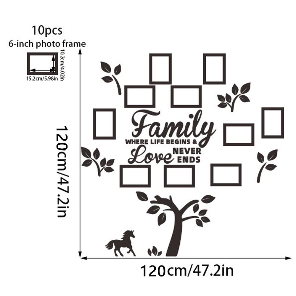 3D Tree & Pony Photo Frame Wall Sticker, Holds 10 6-inch Photos, Family Living Room Décor