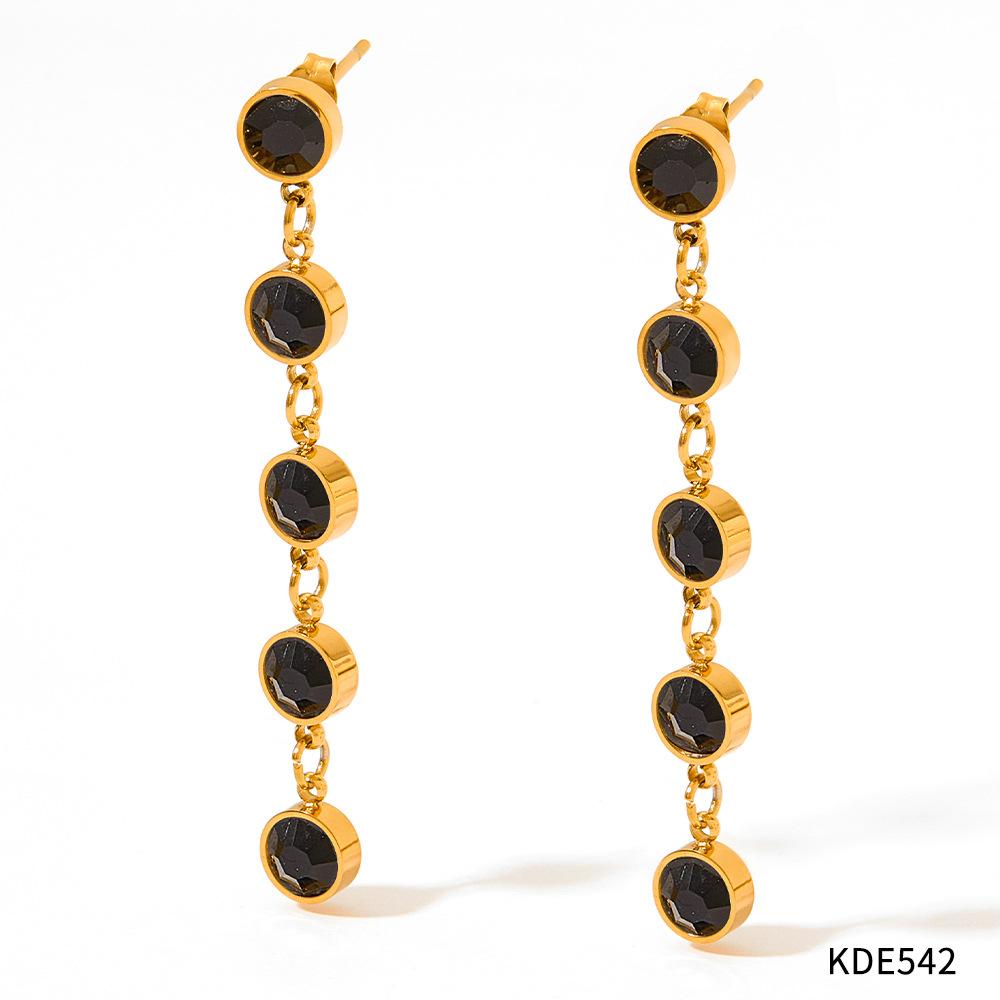 

Новинка 2023 года, серьги из нержавеющей стали с кисточками, длинные изумрудные круглые серьги-капли с цирконом, нежные серьги для девочек