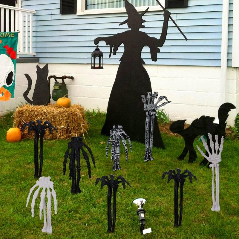 45x10cm Halloween Realistic Plastic Hand Bones with Ground Stakes Pair Indoor Yard Garden Haunted House Party Decoration Prop
