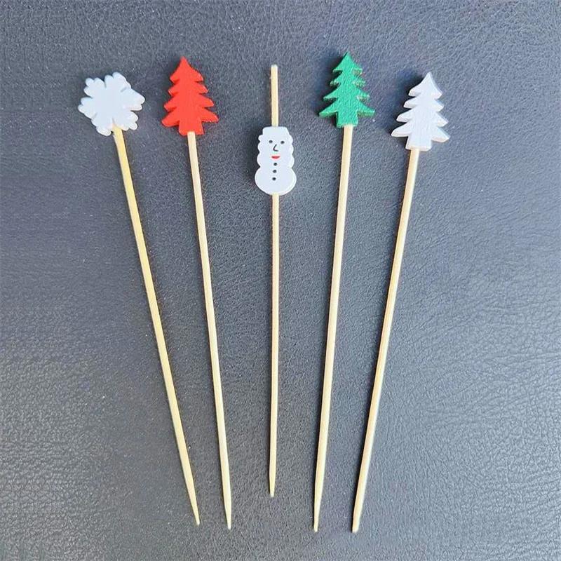 Bambusspieß Weihnachten Fruchtspieße Einweg Santa Claus Schneeflocke Weihnachtsbaum Fruchtgabel Buffet Küche Dessert Weihnachtsornament