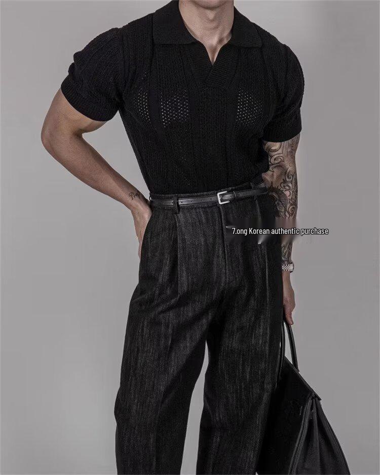 Men's High Street Summer Polo Shirt - Knitted Short Sleeve, Lapel, Cooling Pullover