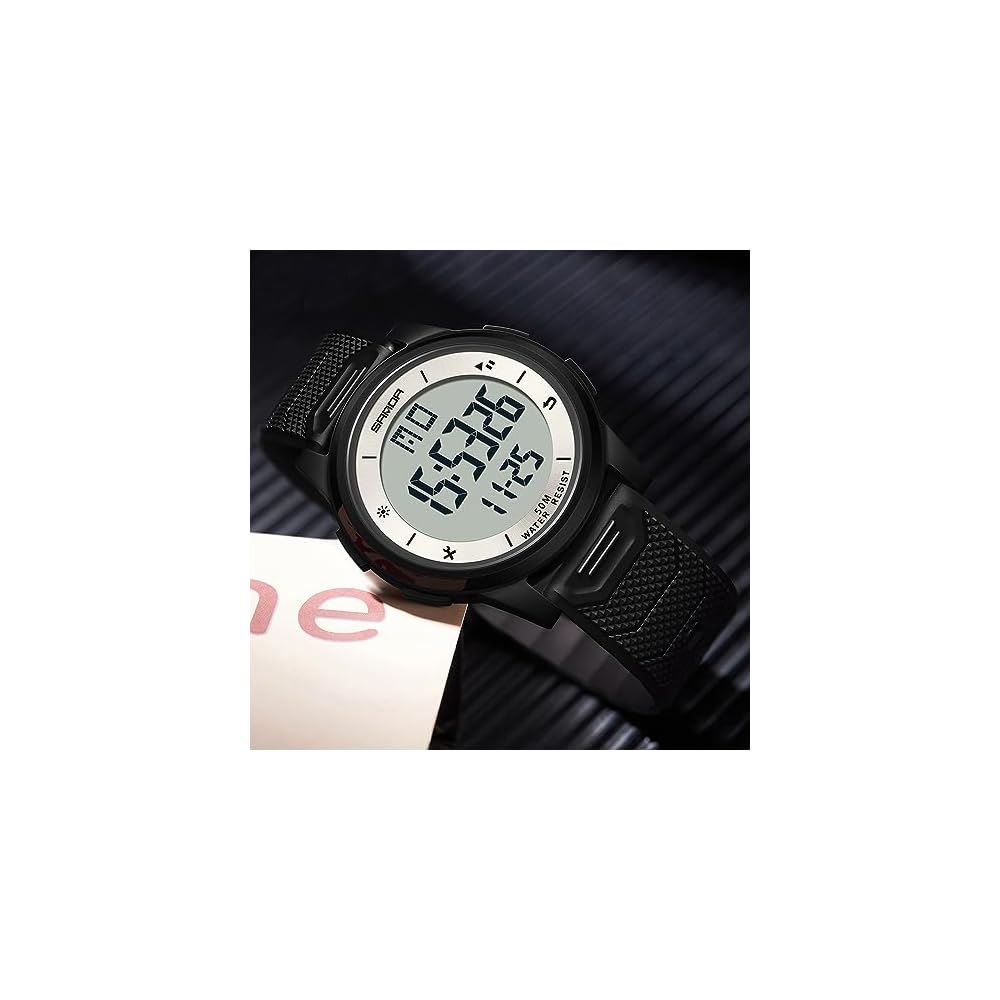 Timever Digital Men's Watch Slim Lightweight Waterproof LED Alarm Sports Stopwatch with Japanese Manual