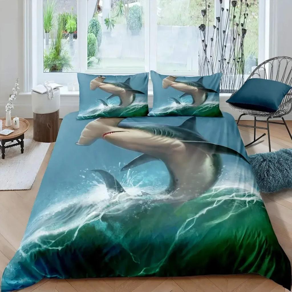 Deep Sea Shark Black Shark Ocean Life Comfortable Duvet Quilt Cover Pillowcase Bedding Set Bedroom Decoration Home Textile