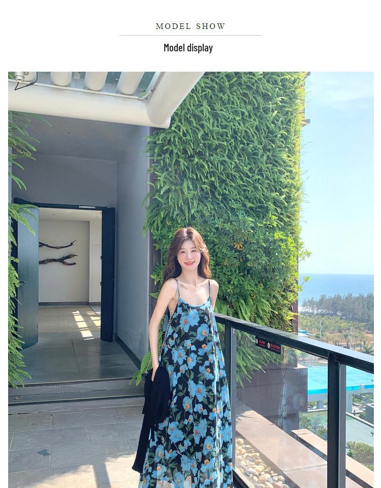 French Blue Floral Strappy Maxi Dress - Summer 2026 Women's Unique Design