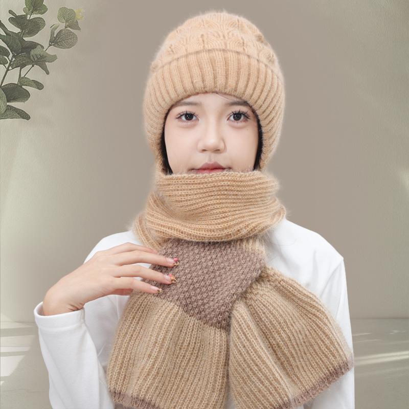 New Wool Hat Women's Autumn and Winter Fleece Thickened Scarf Integrated Snow Hat Squirrel Fleece Warm Internet Celebrity Hat