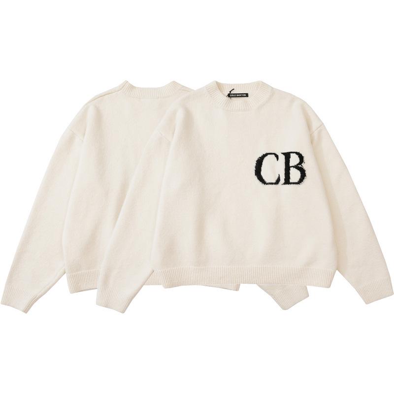 Pulover unisex de înaltă calitate Cole Buxton CB Jacquard cu litere, larg, cu gât rotund