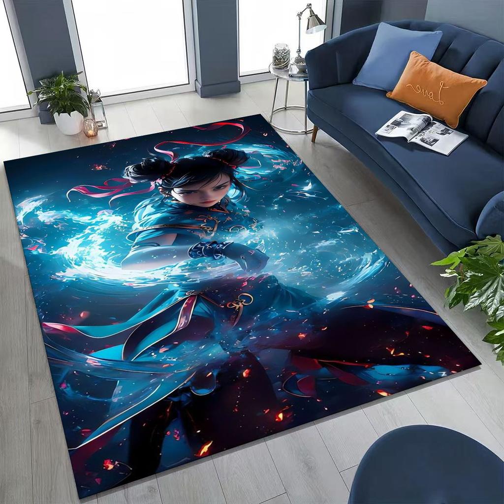 Retro Street Fighter 6 Characters Game Chun-Li Cartoon Rug for Bedroom Living Room Sofa Home Doormat Decor,Non-slip Floor Mat