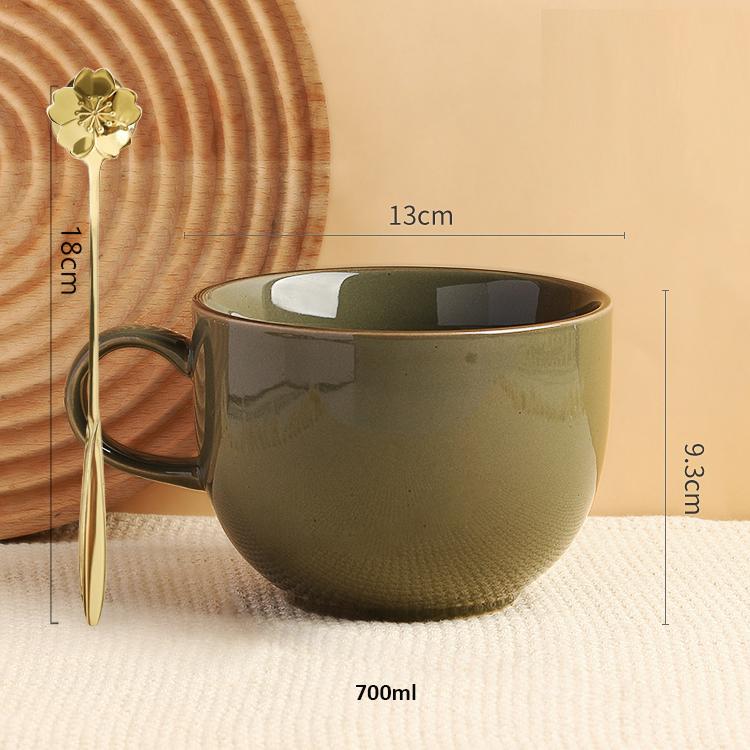 Large Capacity Ceramic Cup Household Girls' Mug Milk Oatmeal Breakfast Cup Microwave Oven Belly Cup