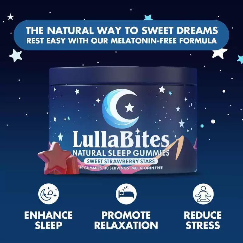 LullaBites Natural Sleep Gummies - 30 Servings -Sweet Strawberry Stars (Melatonin Free)