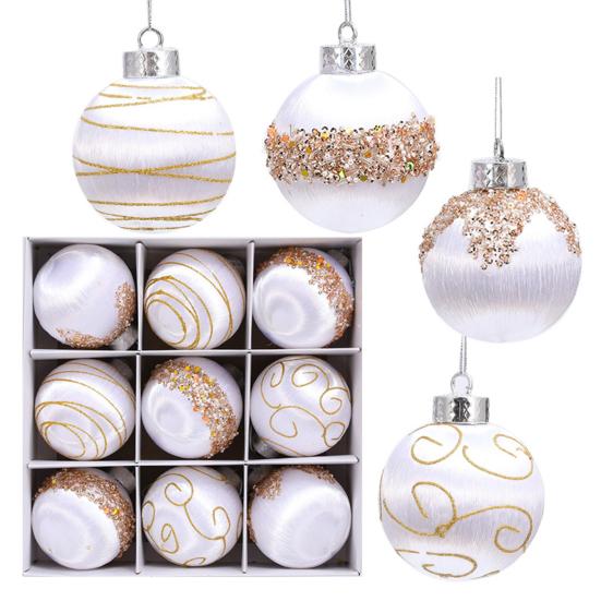 9 Pcs 3.15 Inch Christmas Ball Ornaments Glitter Sequin Xmas Hanging Foam Ball Decorations for Wedding Party Holiday Home Office Decor