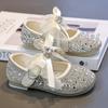 Girls Silver Crystal Princess Leather Shoes Kids Spring Fashion Flat Shoes Children Dress Shoes for Performance
