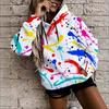 Women Plus Size Colorful Paint Splash Print Long Sleeve Drawstring Hoodie With Kangaroo Pocket