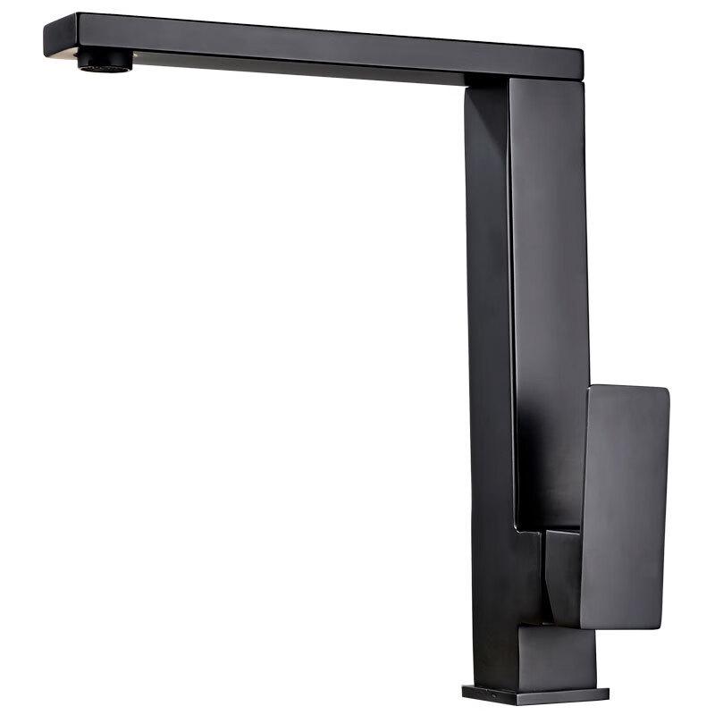 TLXT Black Square Rotatable Kitchen Faucet