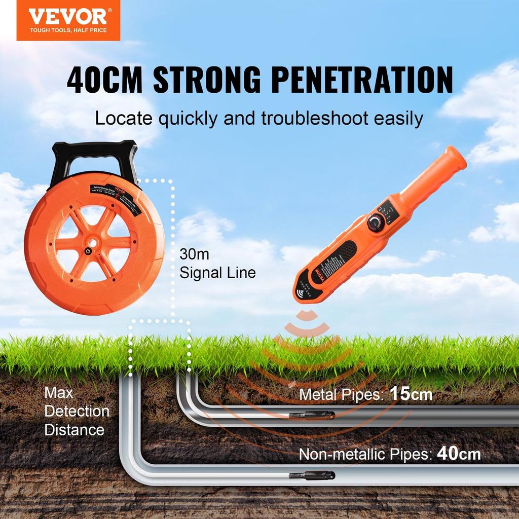 Rohrverstopfungsdetektor Ortungsgeräte 100ft/30m Wasserdicht für PVC Kunststoff Metall