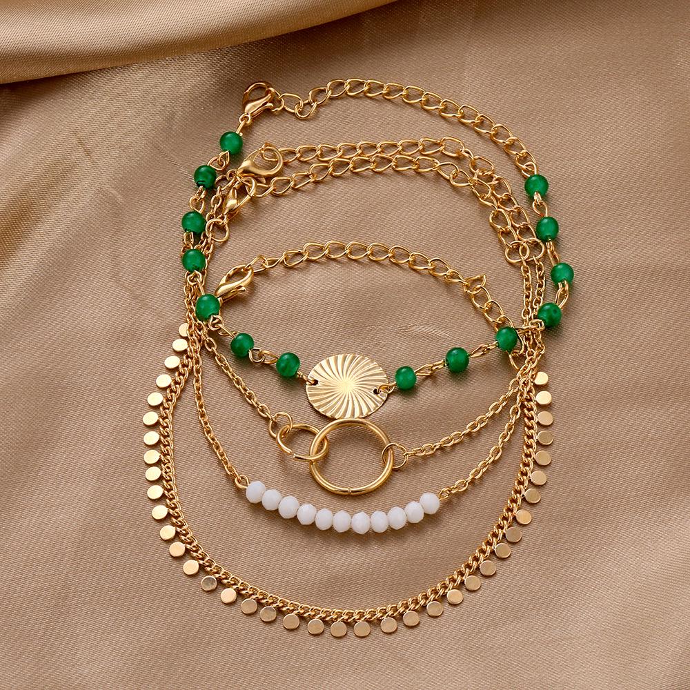 4-Piece Hip-Hop Cuban and Twisted Rope Chain Bracelet Set - European and American Punk Metal Jewelry Gift