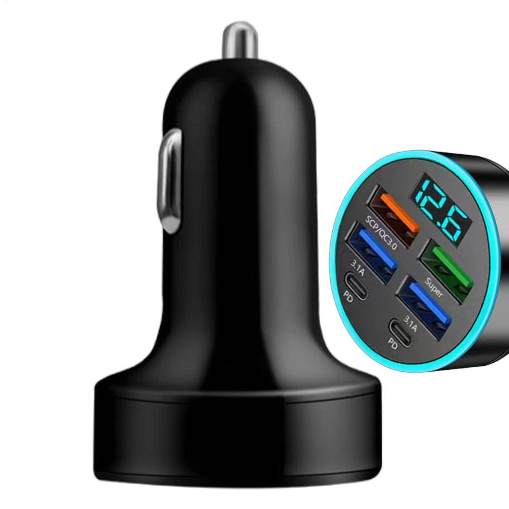 12V-24V PD+USB Fast Car Charger 66W Fast Charging Car Charger Adapter Digital Display Phone Fast Charger Charging Ports