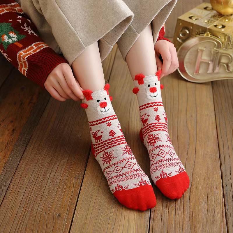 3 Pairs/Set Women Christmas Socks Cute Santa Claus Autumn Winter Elk Female Mid-Calf Socks Festival Kawaii Merry Christmas Sock