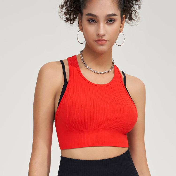 Женский бесшовный бюстгальтер для йоги с цветными блоками — фото 9