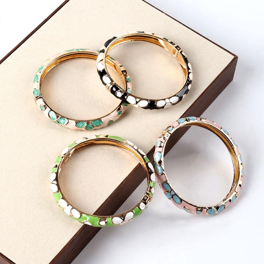 Enamel Enamel Flower Bangle Traditional Women's Hand Bracelet Vintage Cloisonne Bangle Ladies