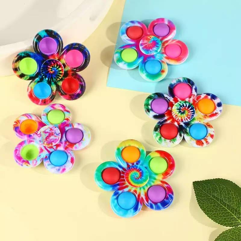 Tie Dye Blume Fidget Spinner Pop It Blase zum Drücken Sensorisches Spielzeug Stressabbau ADHS Angst Hand Spinner Kinderparty Fidget Geschenk