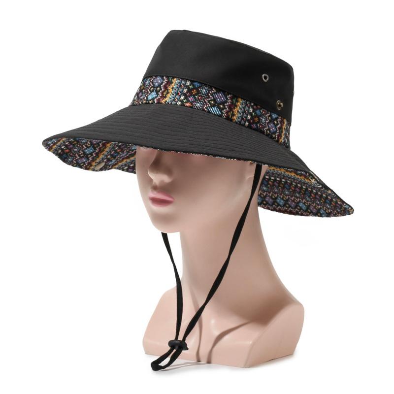 Ethnic Wind Hat Summer Vintage Mountaineering Hat Outdoor Big Brim Sun Hat Sunscreen Sunshade Fisherman Hat