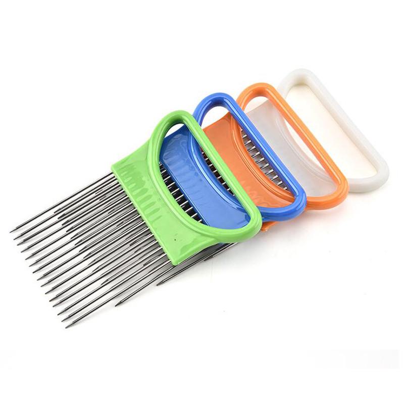 

1 шт., овощерезка для лука, помидоров, нержавеющая сталь, многофункциональная направляющая для резки, держатель для картофелерезки, кухонный инструмент белый