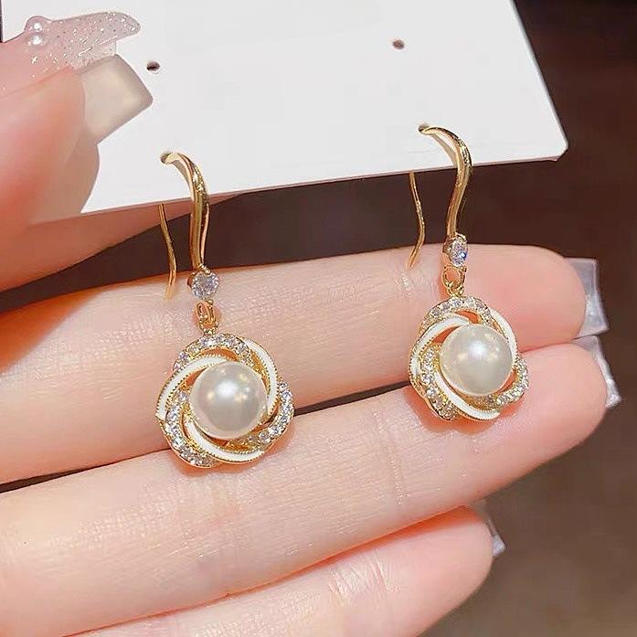 Japanese and Korean Trend Micro-inlaid Winding Ear Hook Unique Temperament Ear Buckle Literary and Retro Personalized Earrings