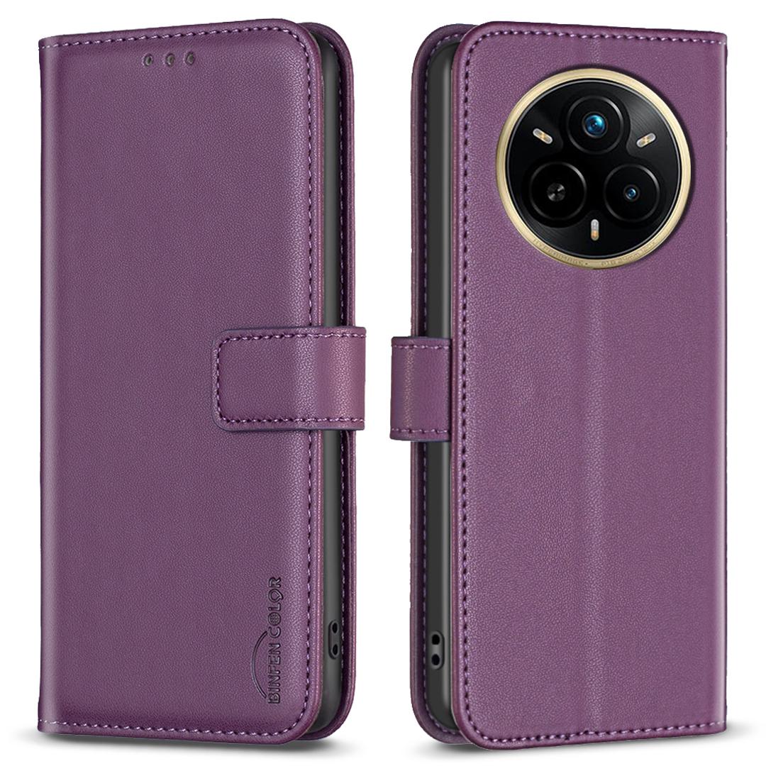 

BINFEN COLOR BF17 For Realme 14 Pro 5G Case Wallet Folio Flip Leather Cover Dark Purple